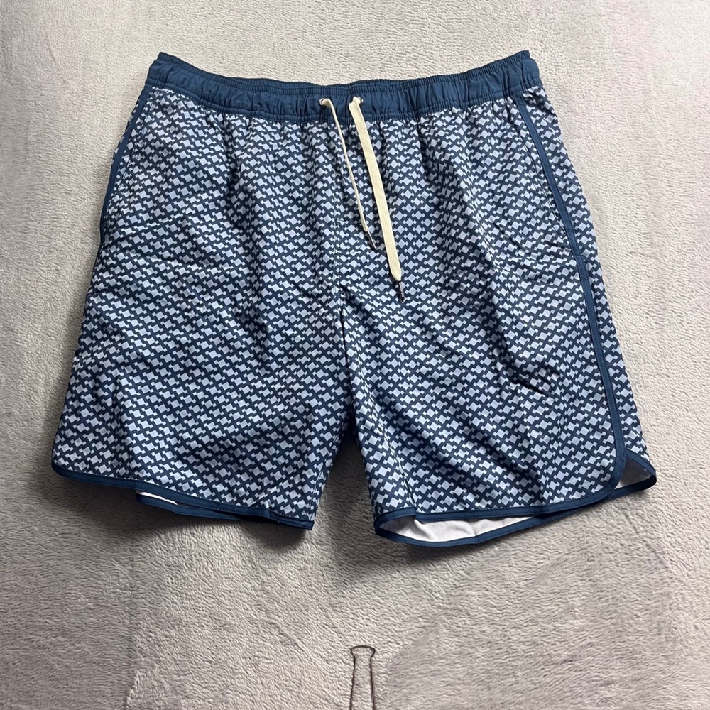 Fair Harbor Men XXL Blue Geometric Print Swim Trunks Board Shorts Recycled Poly
